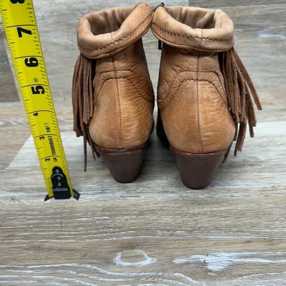 Sam Edelman Brown Leather Fringe Heeled Ankle Boots Women's Size 7 - Picture 3 of 5